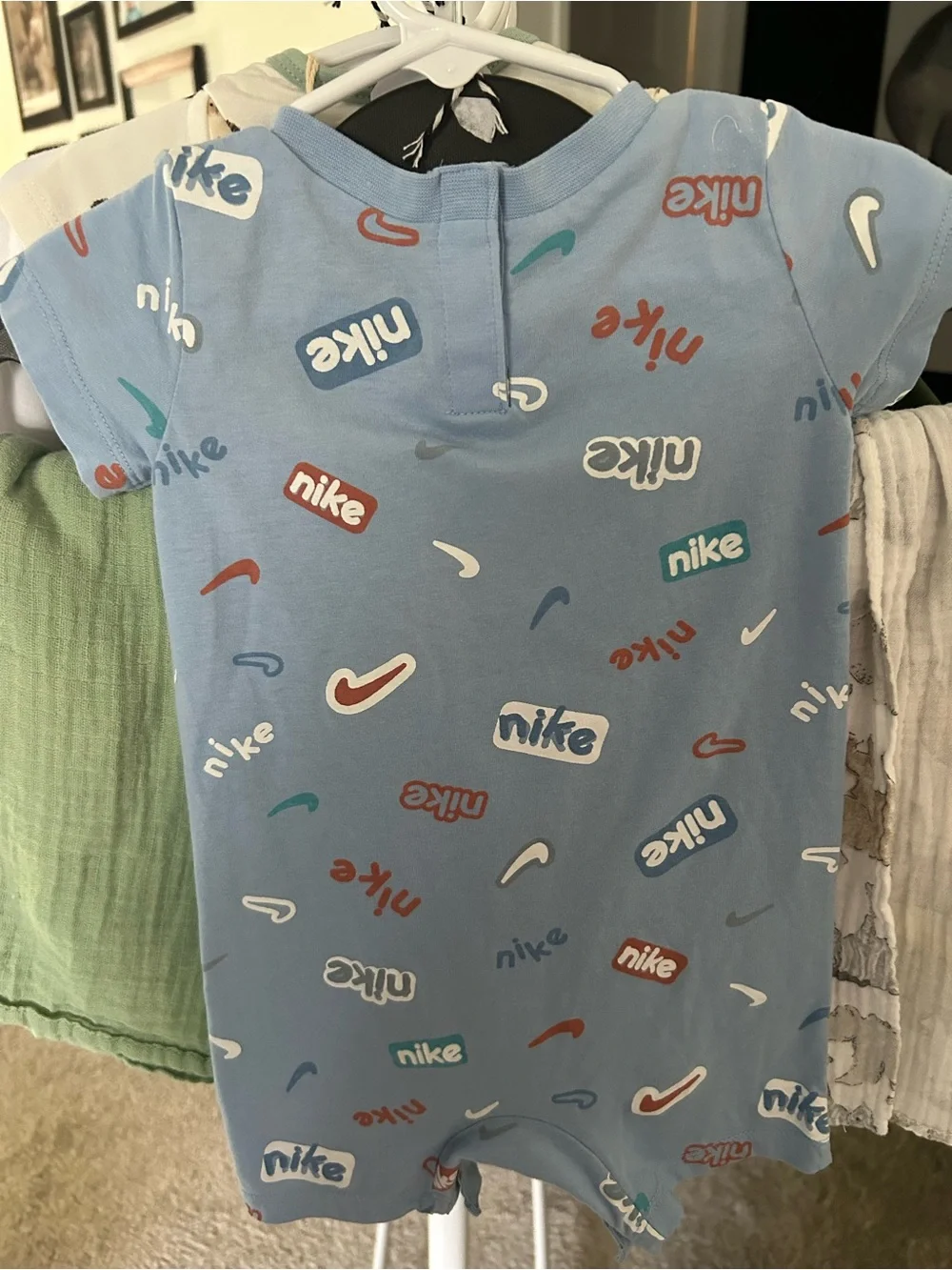 Nike Light Blue Logo-Print Short Sleeve Romper